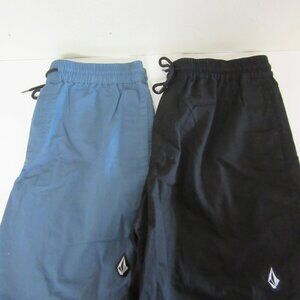Two Pair Men's Volcom Size M Black and Blue Elasticized Waist Shorts